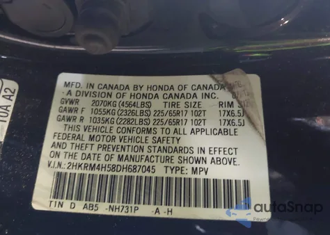 2013 Honda Cr-V Ex from USA, damaged, VIN 2HKRM4H58DH687045